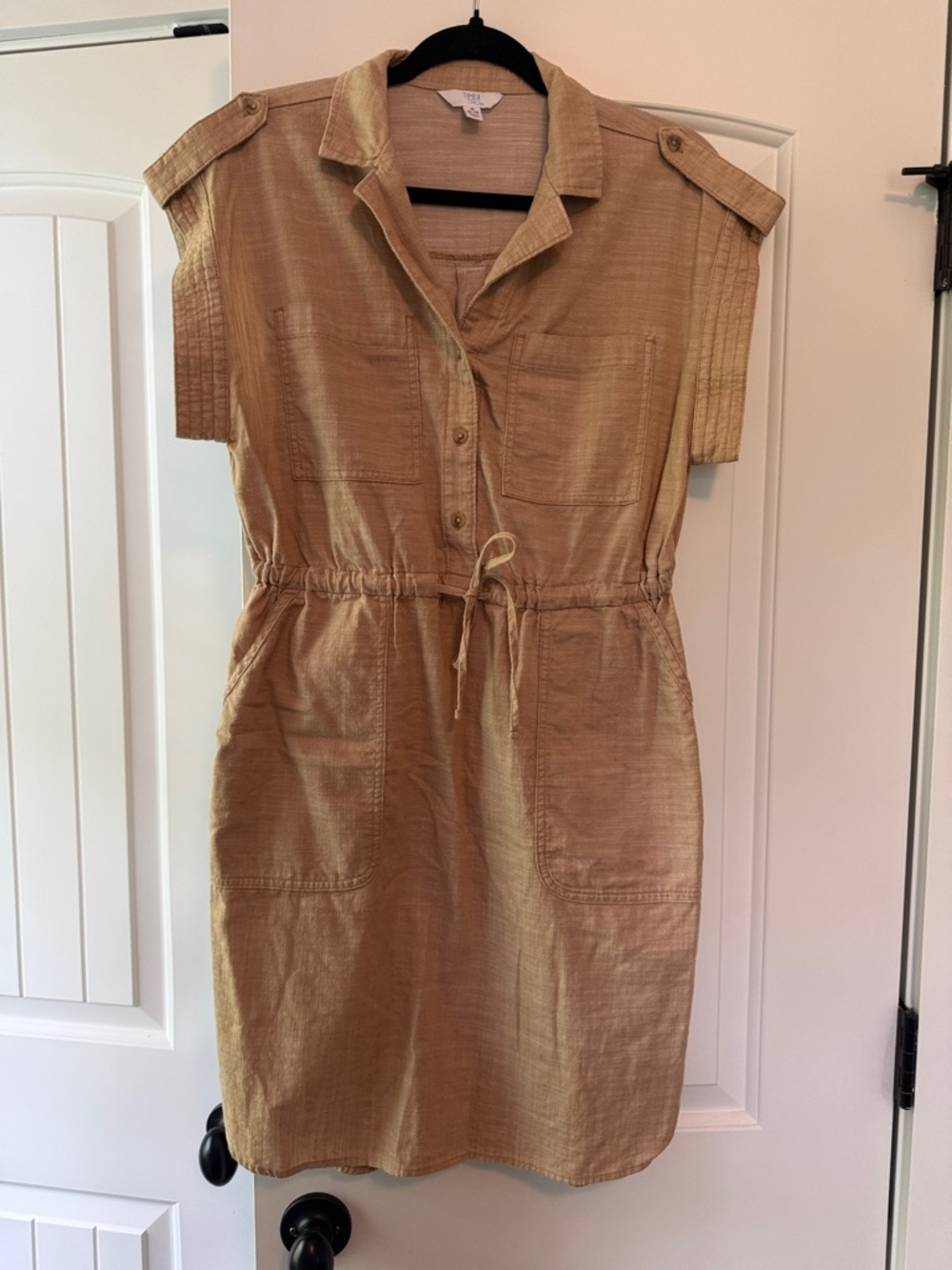 Time and Tru Tan Button-Front Midi Shirt Dress